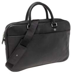 Aigner Black Textured Leather Laptop Bag