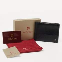 Pre Owned Aigner Black Leather Bifold Wallet