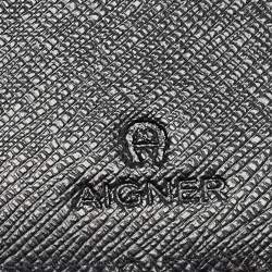 Aigner Black Leather Logo Bifold Wallet