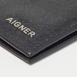 Aigner Black Leather Logo Bifold Wallet