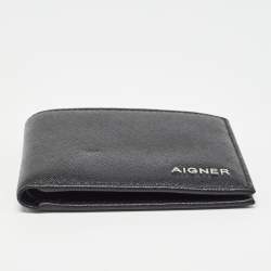 Aigner Black Leather Logo Bifold Wallet