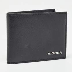 Aigner Black Leather Logo Bifold Wallet