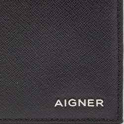 Aigner Black Leather Logo Bifold Wallet