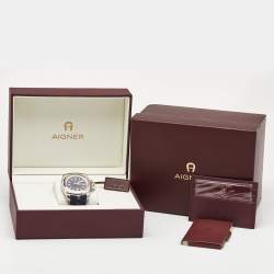 Aigner Blue Two Tone Stainless Steel Leather Lucca A18100 Men's Wristwatch 45 mm