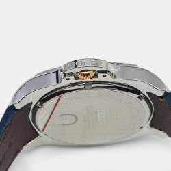 Aigner Blue Two Tone Stainless Steel Leather Lucca A18100 Men's Wristwatch 45 mm