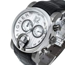 Aigner Silver White Two-Tone Stainless Steel Bari A37500 Men's Wristwatch 46 mm