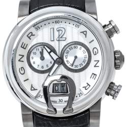 Aigner Silver White Two-Tone Stainless Steel Bari A37500 Men's Wristwatch 46 mm