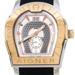 مملوكة مسبقًا Aigner Two Tone Stainless Steel & Rubber Roma A38100 Men's Wristwatch 44 MM