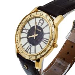 Aigner Gold Tone Stainless Steel Leather Murano A35100 Men s