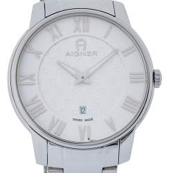 Pre Owned Aigner White Stainless Steel Padua A24000 Men's Wristwatch 42 mm