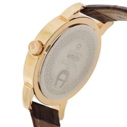 Aigner Silver Gold Plated Stainless Steel Leather Cortina A26000 Men's Wristwatch 42 mm