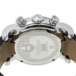 Pre Owned Aigner Silver Stainless Steel & Leather Bari A37500 Men's Wristwatch 44 mm