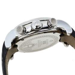 Pre Owned Aigner Silver Stainless Steel & Leather Bari A37500 Men's Wristwatch 44 mm