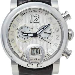 Pre Owned Aigner Silver Stainless Steel & Leather Bari A37500 Men's Wristwatch 44 mm