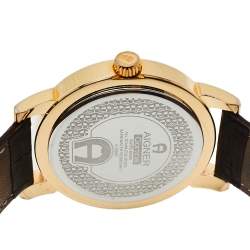 Pre Owned Aigner Silver Gold Tone Stainless Steel Leather Cortina A26000 Men's Wristwatch 42 mm