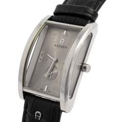 Pre Owned Aigner Silver Stainless Steel Alligator Modena Nudo A16100 Men's Wristwatch 30 mm