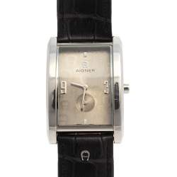 Pre Owned Aigner Silver Stainless Steel Alligator Modena Nudo A16100 Men's Wristwatch 30 mm