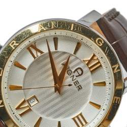 Aigner Silver Two-Tone Stainless Steel Leather Triento A09000 Men's Wristwatch 42 mm