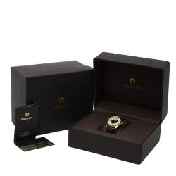 Pre Owned Aigner Brown Gold Tone Stainless Steel and Leather Murano A35100 Men's Wristwatch 40MM