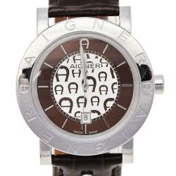 Pre Owned Aigner Brown Stainless Steel Leather Cortina A26002 Men's Wristwatch 41 mm