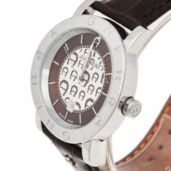 Pre Owned Aigner Brown Stainless Steel Leather Cortina A26002 Men's Wristwatch 41 mm