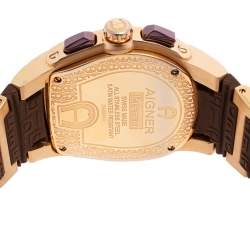 Pre Owned Aigner Silver Gold Plated Stainless Steel Rubber Palermo A58500 Men's Wristwatch 47 mm