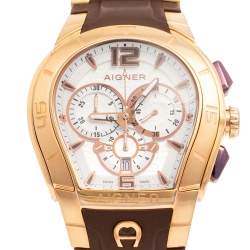 Pre Owned Aigner Silver Gold Plated Stainless Steel Rubber Palermo A58500 Men's Wristwatch 47 mm