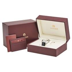 Pre Owned Aigner Silver Stainless Steel Leather Milano A131100 Men's Wristwatch 42 mm