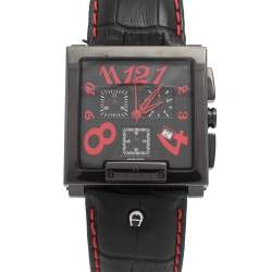 Pre Owned Aigner Black PVD Coated Stainless Steel Leather Torino Chrono A27000 Men's Wristwatch 36 mm