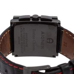Pre Owned Aigner Black PVD Coated Stainless Steel Leather Torino Chrono A27000 Men's Wristwatch 36 mm