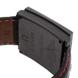 Pre Owned Aigner Black PVD Coated Stainless Steel Leather Torino Chrono A27000 Men's Wristwatch 36 mm