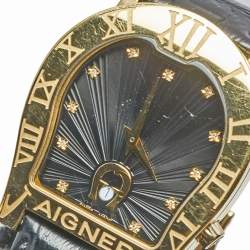 Aigner Black Gold Plated Stainless Steel Leather Verona Nouvo 44 A22000 Men's Wristwatch 37 mm