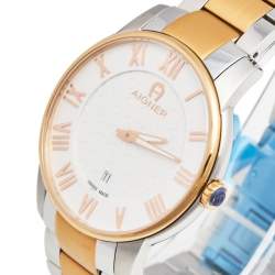 مملوكة مسبقًا Aigner Silver Two Tone Stainless Steel Padua A24021 Men's Wristwatch 42 mm