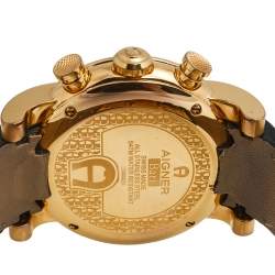 Pre Owned Aigner Brown Rose Gold Plated Stainless Steel Crocodile Bari A37500 Men's Wristwatch 46 mm