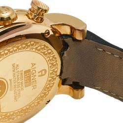 Pre Owned Aigner Brown Rose Gold Plated Stainless Steel Crocodile Bari A37500 Men's Wristwatch 46 mm