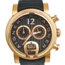 Pre Owned Aigner Brown Rose Gold Plated Stainless Steel Crocodile Bari A37500 Men's Wristwatch 46 mm