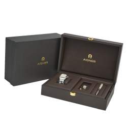 Pre Owned Aigner Silver Two Tone Stainless Steel Signa A105101 Men's Wristwatch Set 40 mm 