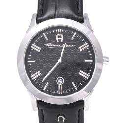 Pre Owned Etienne Aigner Black Stainless Steel Leather Treviso A44100 Men's Wristwatch 42 mm