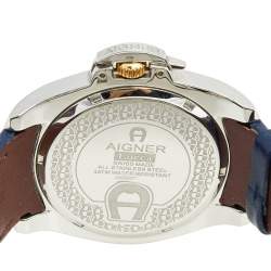 Pre Owned ساعة يد رجالية آيغنر لوكا A18100 وجلد ستانلس ستيل بلونين زرقاء  45 مم