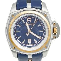 Pre Owned ساعة يد رجالية آيغنر لوكا A18100 وجلد ستانلس ستيل بلونين زرقاء  45 مم