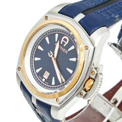 Pre Owned ساعة يد رجالية آيغنر لوكا A18100 وجلد ستانلس ستيل بلونين زرقاء  45 مم