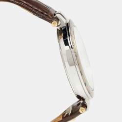 Pre Owned Aigner Silver Two Tone Stainless Steel Leather Murano A35100 Men's Wristwatch 40 mm