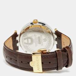 Pre Owned Aigner Silver Two Tone Stainless Steel Leather Murano A35100 Men's Wristwatch 40 mm