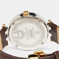 Pre Owned Aigner Silver Two Tone Stainless Steel Leather Murano A35100 Men's Wristwatch 40 mm