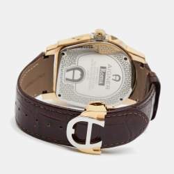 Pre Owned Aigner White Two Tone Stainless Steel Embossed Leather Diamond Roma A38100 Men's Wristwatch 45 MM