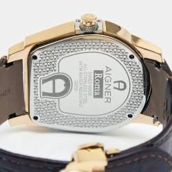 Pre Owned Aigner White Two Tone Stainless Steel Embossed Leather Diamond Roma A38100 Men's Wristwatch 45 MM