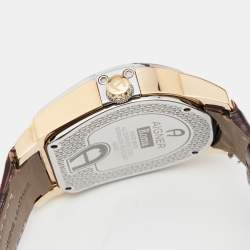 Pre Owned Aigner White Two Tone Stainless Steel Embossed Leather Diamond Roma A38100 Men's Wristwatch 45 MM