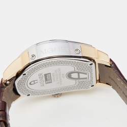 Pre Owned Aigner White Two Tone Stainless Steel Embossed Leather Diamond Roma A38100 Men's Wristwatch 45 MM