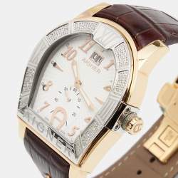 Pre Owned Aigner White Two Tone Stainless Steel Embossed Leather Diamond Roma A38100 Men's Wristwatch 45 MM