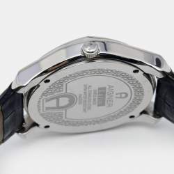 Pre Owned Aigner Silver Stainless Steel Leather Lazio A42000 Men's Wristwatch 44 mm